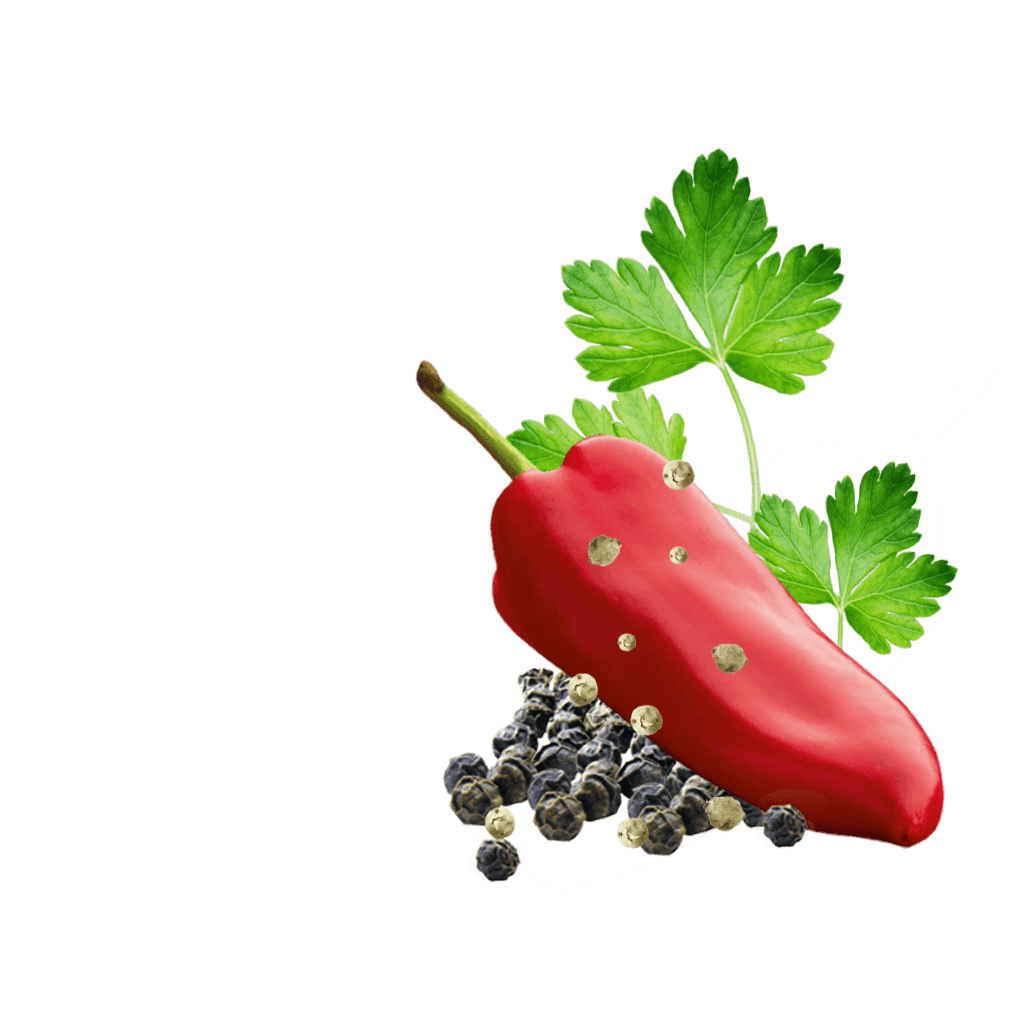 schwarzer und grüner Pfeffer mit Paprika und Petersilie