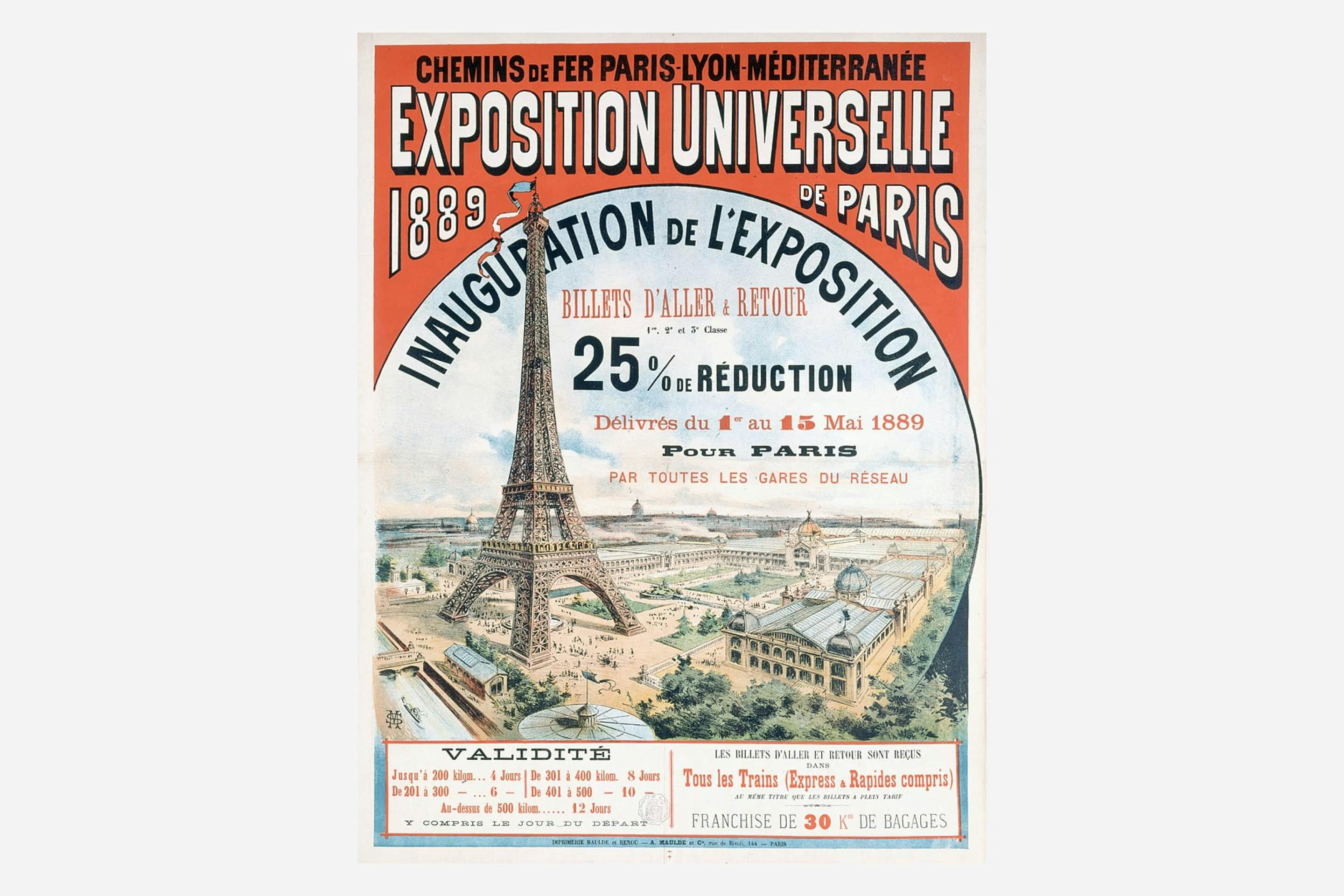 Poster Svjetske izložbe u Parizu 1889. s crtežom Eiffelovog tornja.